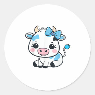 Adorable Kawaii Cow with Cherry and Bow Design  Classic Round Sticker