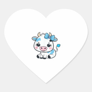 Adorable Kawaii Cow with Cherry and Bow Design  Heart Sticker