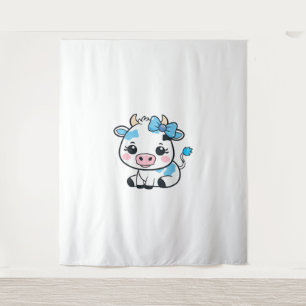 Adorable Kawaii Cow with Cherry and Bow Design  Tapestry