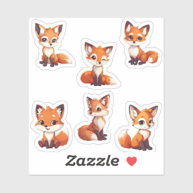 adorable kawaii fox sticker sheet (Sheet)