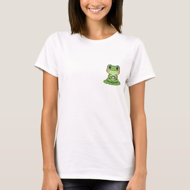Adorable Kawaii Frog Sitting on Lily Pad T-Shirt (Front)