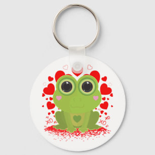 Adorable Kawaii Frog With Hearts Cute Love Animal Key Ring