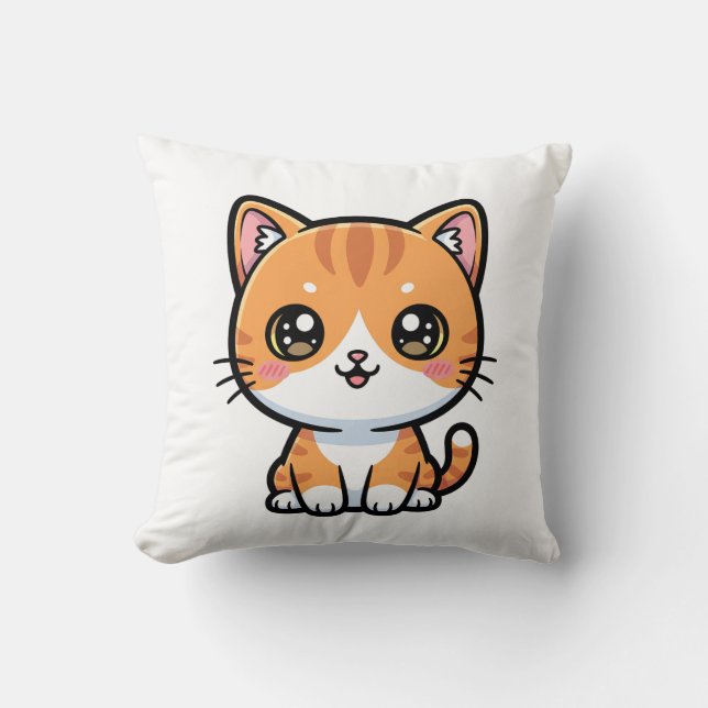 Adorable Kawaii Ginger Cat Cartoon Character Cushion (Front)