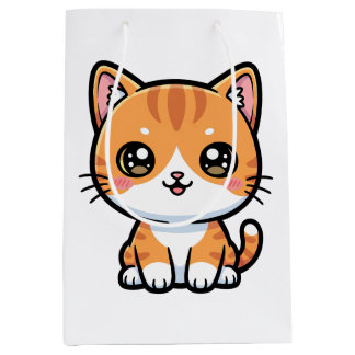 Adorable Kawaii Ginger Cat Cartoon Character Medium Gift Bag