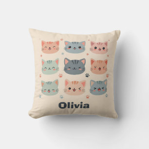 Adorable Kawaii Kitten Faces Cushion