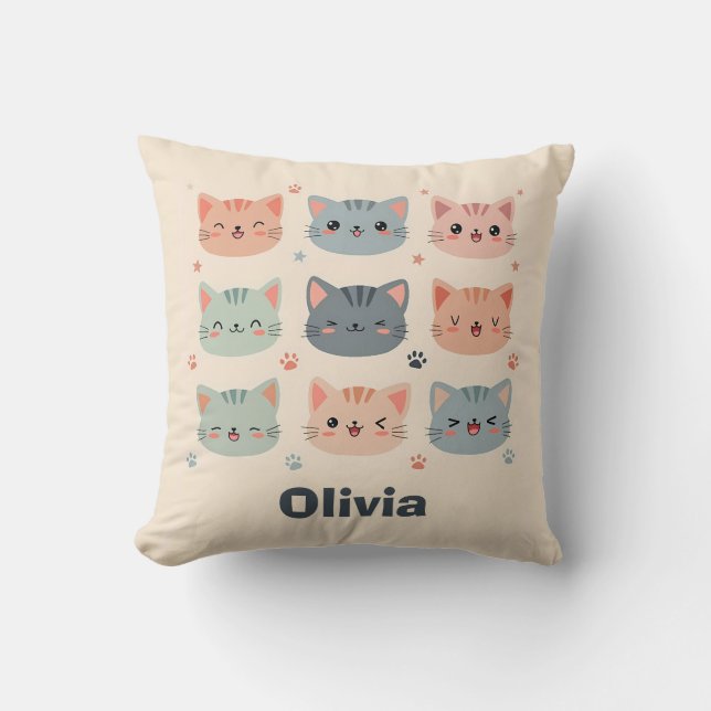 Adorable Kawaii Kitten Faces Cushion (Front)