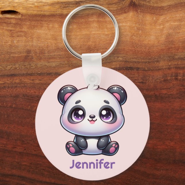 Adorable Kawaii Panda Personalised Design Key Ring (Front)
