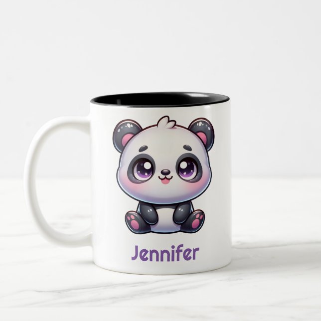 Adorable Kawaii Panda Personalised Design Two-Tone Coffee Mug (Left)