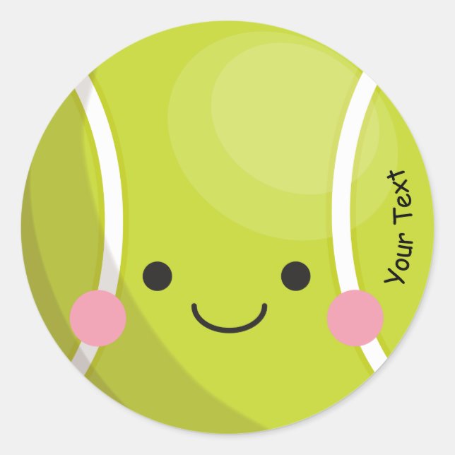 Adorable Kawaii Tennis Ball Custom Text Cute Sport Classic Round Sticker (Front)