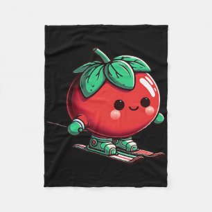 Adorable Kawaii Tomato Skiing Cute Alpine Winter  Fleece Blanket
