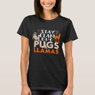 Adorable Keep Calm Love Pugs And Llamas idea Premi T-Shirt