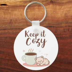 Adorable "Keep it Cozy" Winter Graphic Key Ring