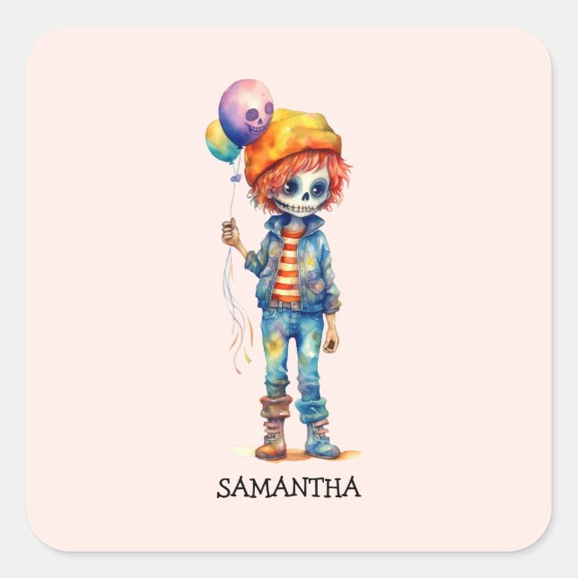 Adorable Kid Zombie - Cute Halloween (2) Square Sticker (Front)