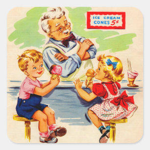 adorable kids at the soda fountain square sticker