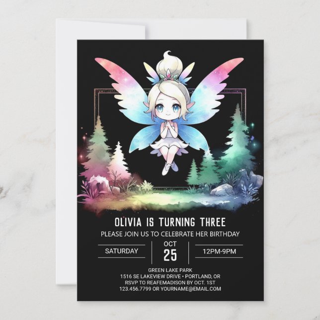 Adorable Kids Fairy Birthday Invitation (Front)