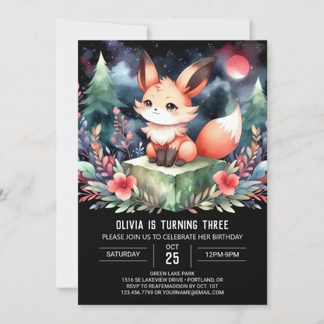 Adorable Kids Fox Birthday Invitation (Front)