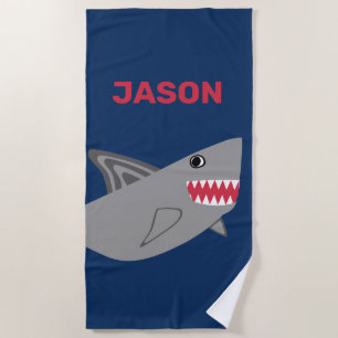Adorable Kids Grey Shark Blue Boys Fish Beach Towel