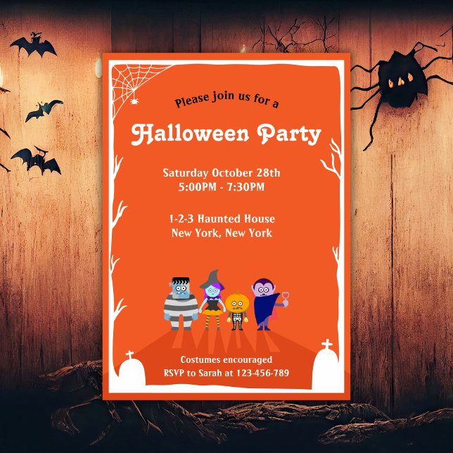 Adorable Kids Halloween Costume Party Invitation (Adorable Kids Halloween Party Invitation. Costume Party for Kids, Trick or Treat Party.)