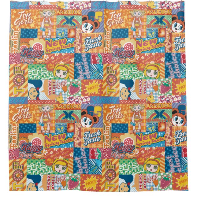 Adorable Kids Pattern Shower Curtain (Front)