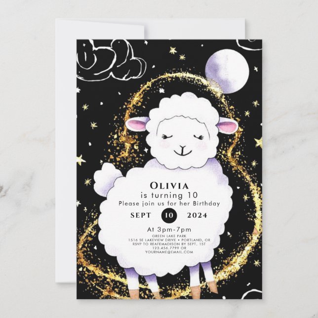 Adorable Kids' Sheep Birthday Invitation (Front)