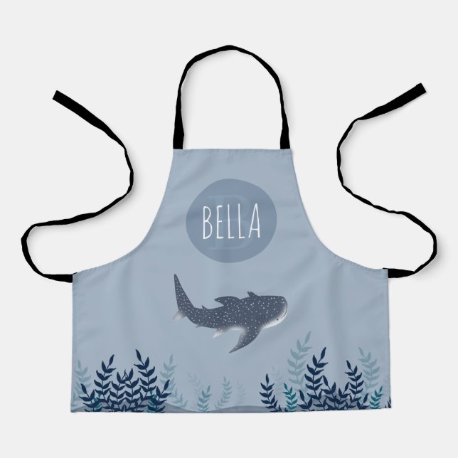 Adorable Kids Under the Sea Whale Shark Monogram Apron (Front)