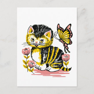 Adorable Kitten and Butterfly Postcard