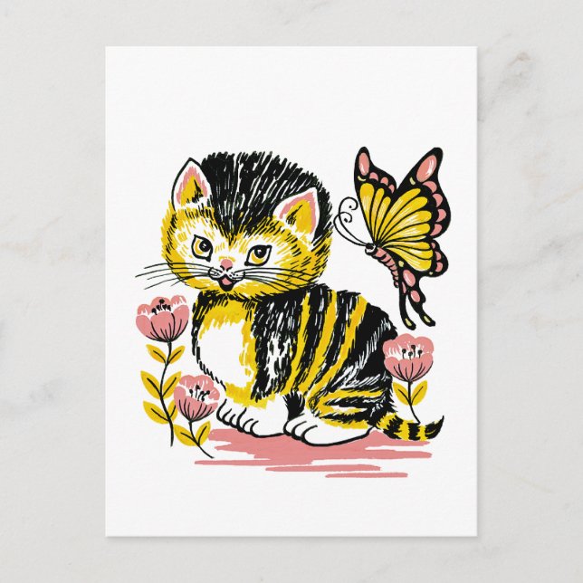 Adorable Kitten and Butterfly Postcard (Front)