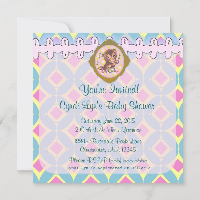 Adorable Kitten Baby Shower Event Announcement - (Front)