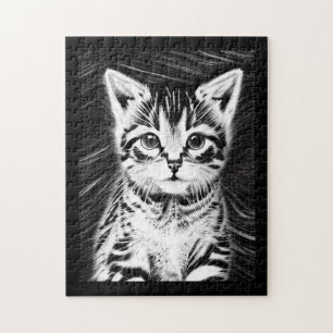 Adorable kitten black and white stripes jigsaw puzzle