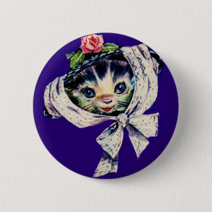 adorable kitten cat in a kitten cat hat 6 cm round badge