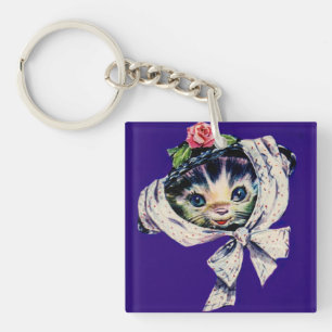 adorable kitten cat in a kitten cat hat key ring