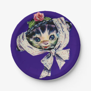 adorable kitten cat in a kitten cat hat paper plate