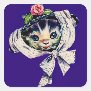 adorable kitten cat in a kitten cat hat square sticker