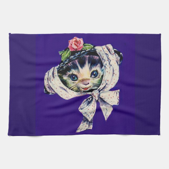 adorable kitten cat in a kitten cat hat tea towel (Horizontal)