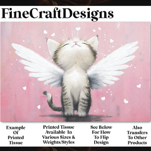 Adorable Kitten Cat With Wings, Pink AV5 Decoupage Tissue Paper