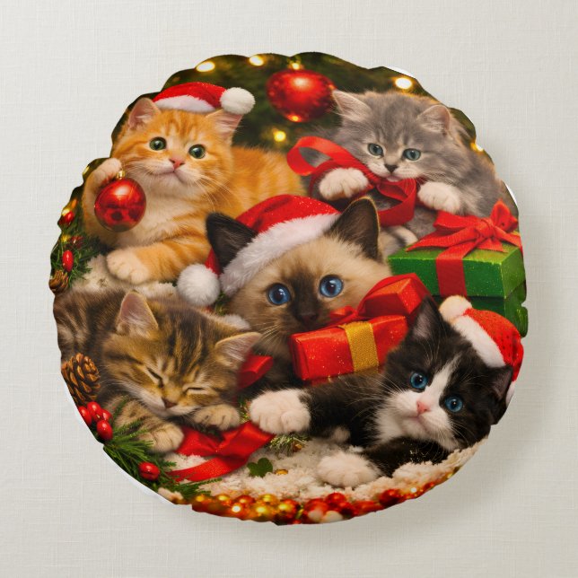 Adorable Kitten Christmas Throw Pillow (Front)