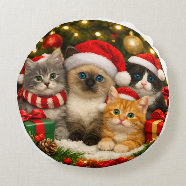 Adorable Kitten Christmas Throw Pillow (Front)