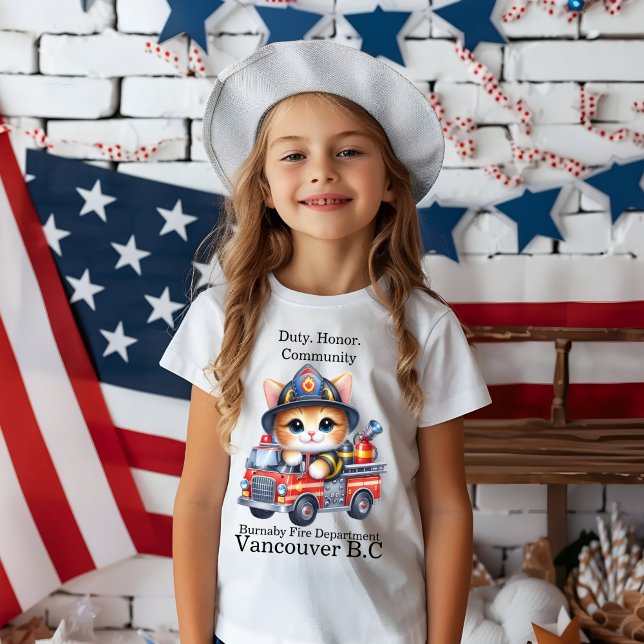 Adorable kitten firefighter in bright truck T-Shirt (Creator Uploaded)