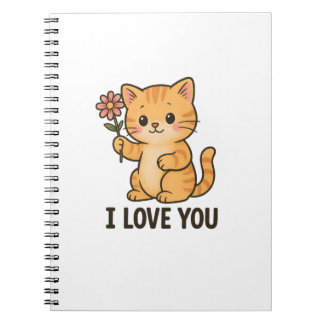 Adorable Kitten Holding Flower – I LOVE YOU Cute Notebook