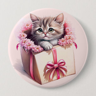 Adorable Kitten in a Box Birthday Gift 10 Cm Round Badge