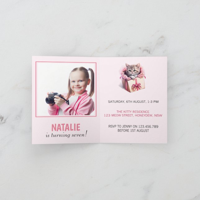 Adorable Kitten in a Box Birthday Gift Photo Invitation (Inside)