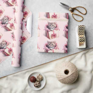 Adorable Kitten in a Box Birthday Gift Wrapping Paper