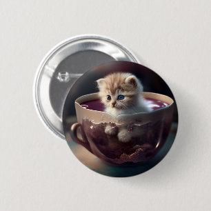Adorable Kitten in a teacup 6 Cm Round Badge