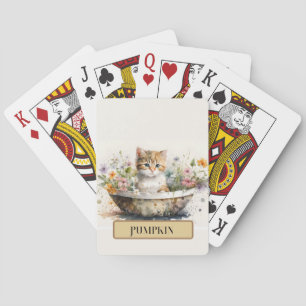 Adorable Kitten in Bowl with Flowers, Personalise Playing Cards
