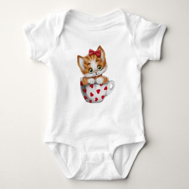 "Adorable Kitten in Cup Baby Bodysuit  (Front)