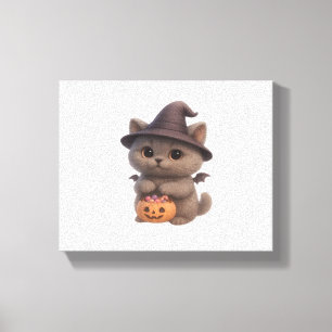 Adorable Kitten in Halloween Witch Costume with Pu Canvas Print