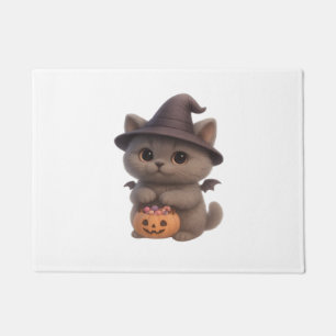 Adorable Kitten in Halloween Witch Costume with Pu Doormat