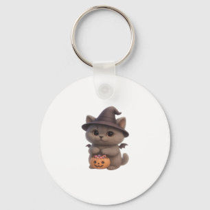 Adorable Kitten in Halloween Witch Costume with Pu Key Ring