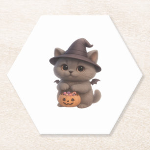Adorable Kitten in Halloween Witch Costume with Pu Paper Coaster