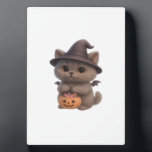 Adorable Kitten in Halloween Witch Costume with Pu Plaque<br><div class="desc">Adorable Kitten in Halloween Witch Costume with Pumpkin Candy Pail - Cute Halloween Art Classic T-Shirt</div>
